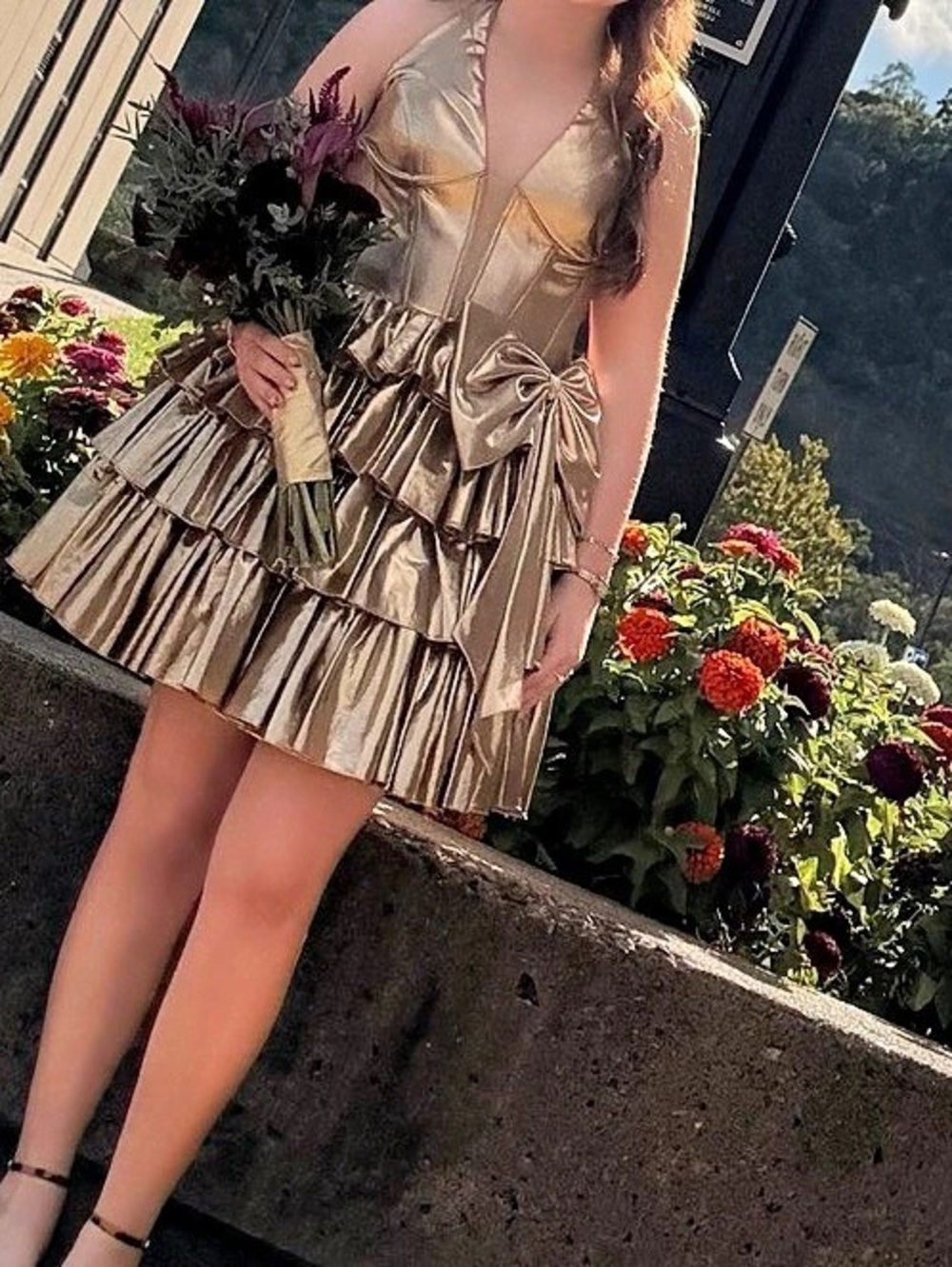 SHERRI HILL 56826 Metallic Halter Cocktail Dress 56826 Gold Metallic Halter Mini - Picture 4 of 5